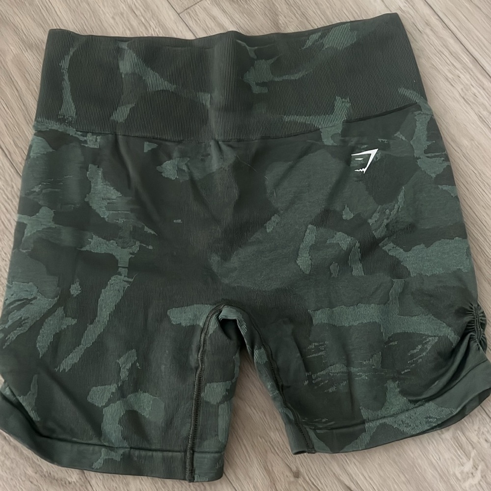 Gymshark Women's Dark Green Camo Bike Shorts